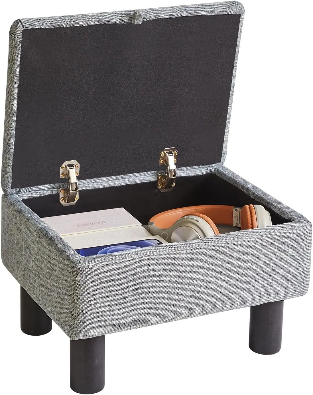 

Foot Rest For Couch, Foot Stool Ottoman With Wood Legs, Linen Upholstered Ottoman With Storage 16X12X9.5Inch Flip Top Small