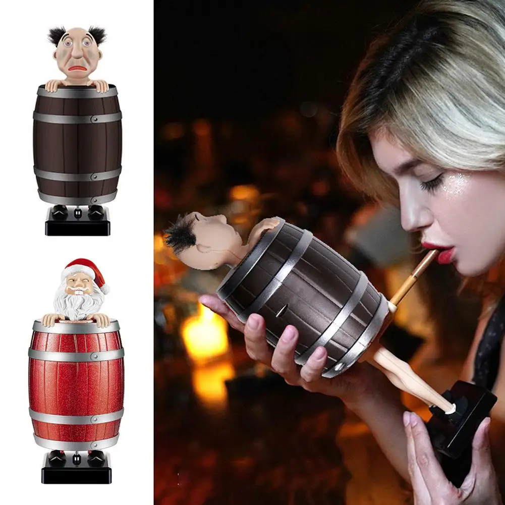 Uncle Santa Automatic Cigarette Box Strange Uncle Santa Claus Wooden Barrel Cigarette Storage Case Xmas Christmas Decoration