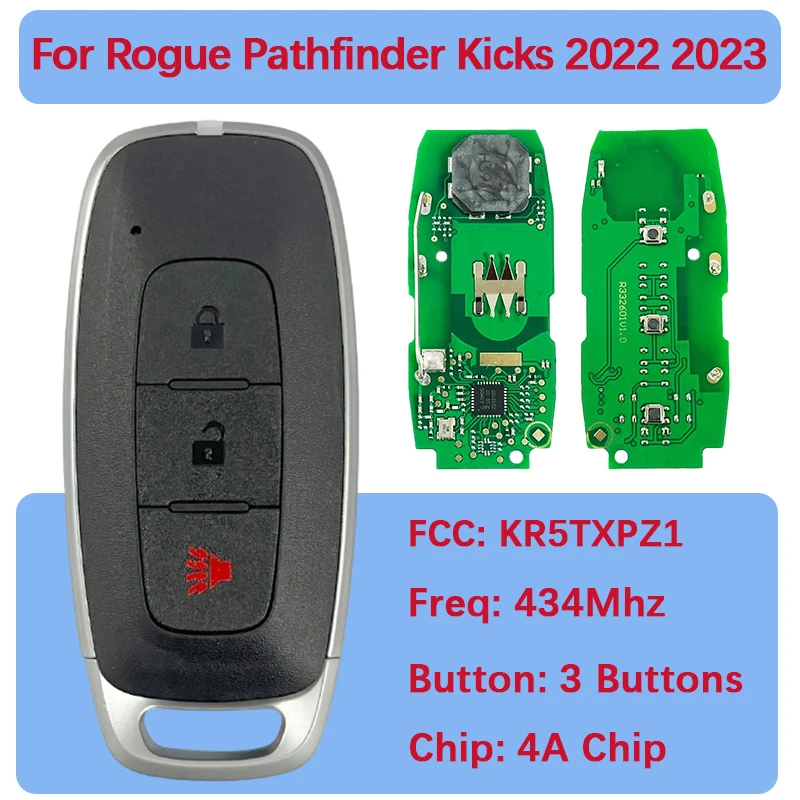 

CN027116 Aftermarket 3 Buttons Smart Key Fob 4A Chip 434Mhz FCC KR5TXPZ1 285E3-5MR1B For Kicks Qashqai 2023