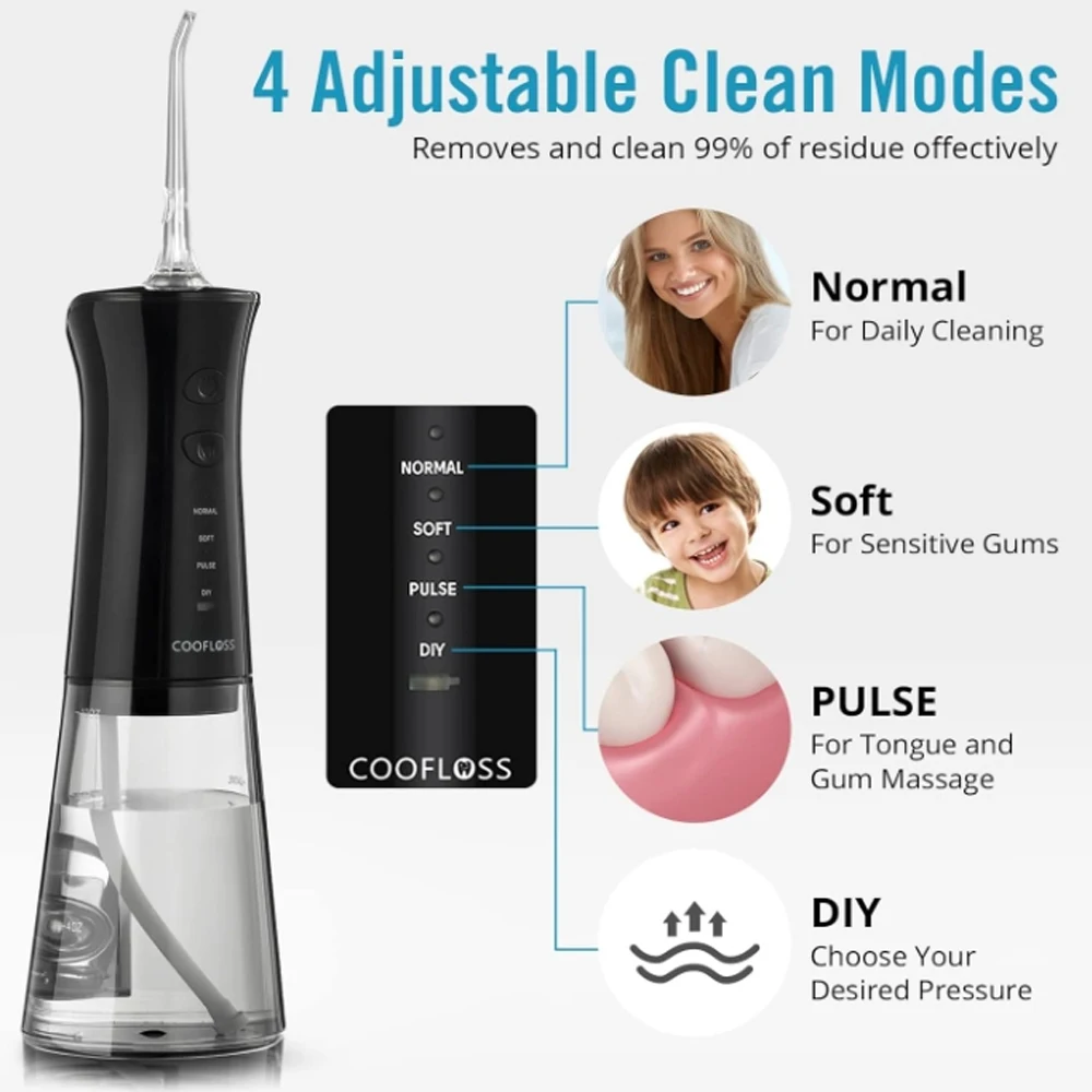 SEJOY Home Dental Oral lrrigator Water Flosser Thread Teeth Pick Mouth 4 Modes Washing Machine USB Rechargeable 280ml Tank