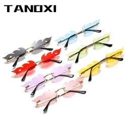 TANOXI Fashion Luxury Fire Flame Sunglasses Women Men Cool Rimless Halloween Christmas Decorate UV 400 Eyewear Trending Narrow
