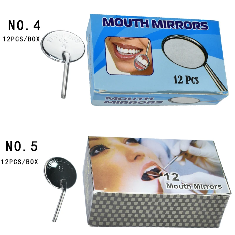 12Pcs/box Dental Stainless Steel Dental Mouth Mirror 4/5 Anti Fog Front Surface Dentistry Mirrors High Quality Dentist Equipment