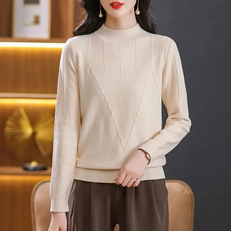 Jesienno-zimowy sweter damski z dekoltem w szpic Vintage Basic Solid Knitted Tops Casual Slim Pullover Korean Swetry Proste Szykowne Swetry