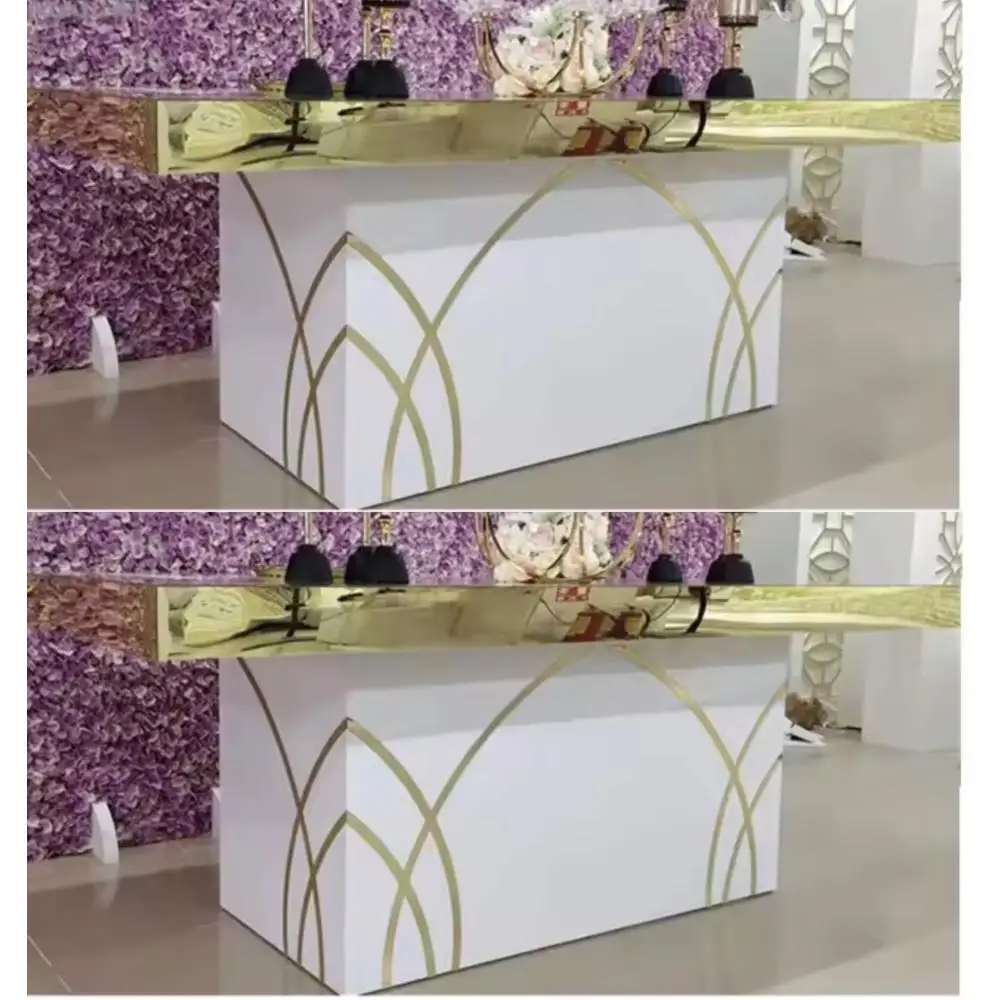 High Quality Gold Stainless Steel Table Glass Top Furniture Wedding Table for Sale