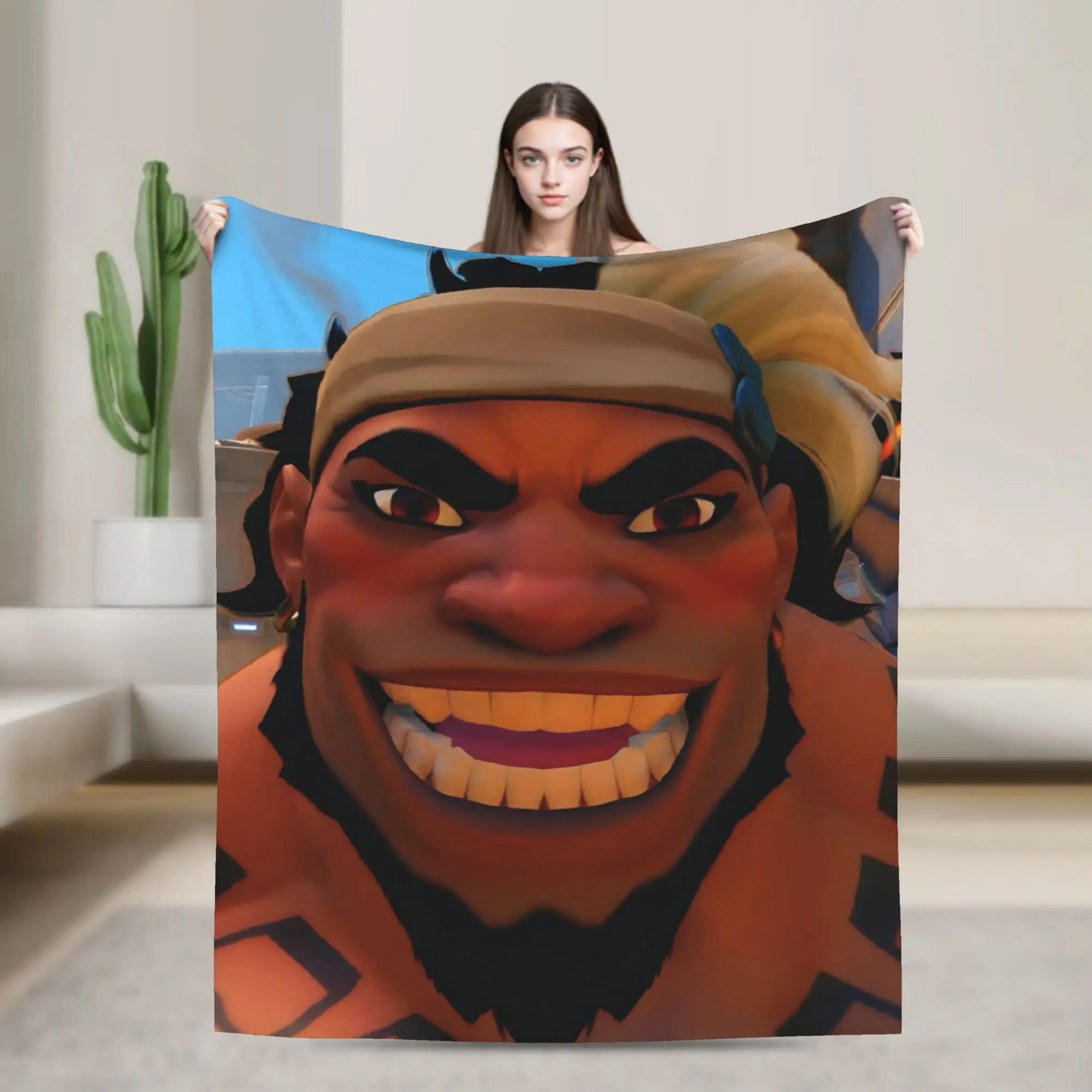 Funny Overwatch 2 Hero Mauga Meme Velvet Throw Blanket Game Blankets for Sofa Bedroom Super Warm Bedspread