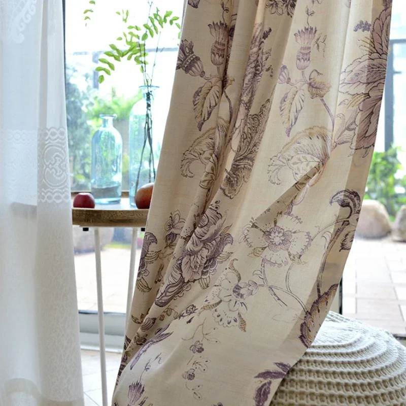 

Luxury Chinese Style Curtains for Living Dining Room Bedroom Ink Peony Modern Rustic Polyester Cotton Printed Blackout Curtains