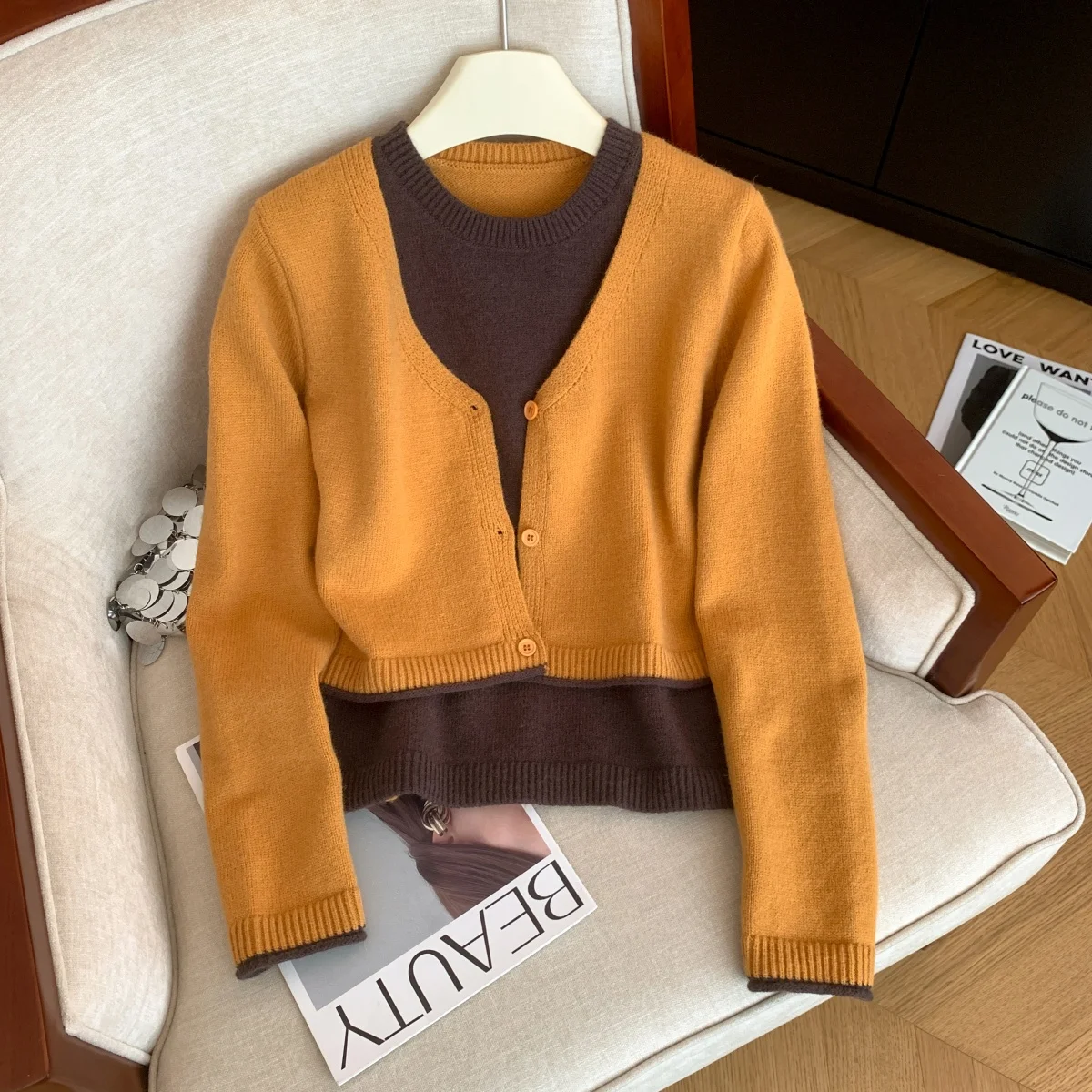 

Women's Orange Pullover Sweater Vintage Y2k Jumper Knit O-Neck Long Sleeves Japanese Cashmere Sweater Autumn 2000s Clothes 2025