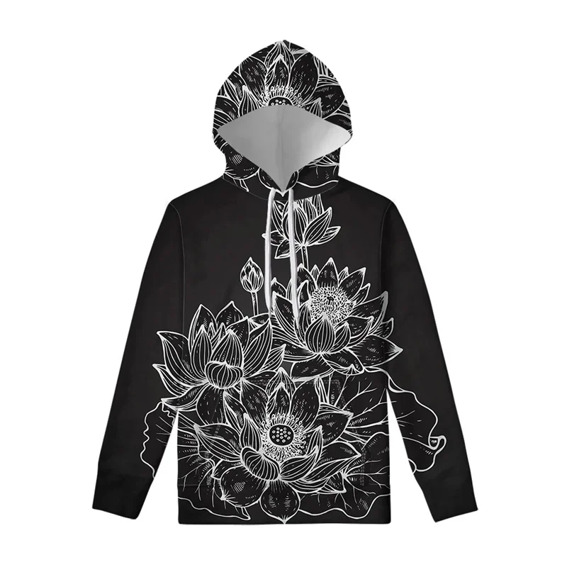 

Fashion Lotus Pattern Mens Hoodies Spring Autumn Long Sleeve Trend Simple 3D Printed Hoodie Casual Streetwear Oversize Pullovers