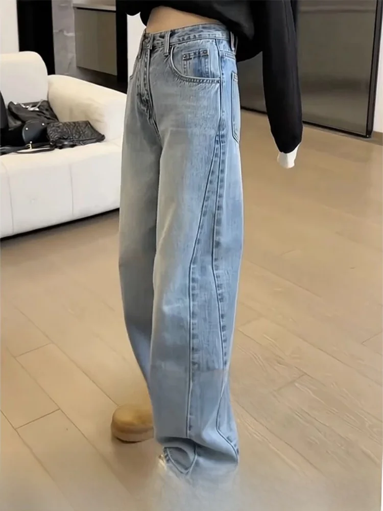 High Waist Wide Leg Jeans Women's plus Size Floor Length Knife Pants Casual Straight Cut Stand Fit Denim Jeans