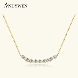 ANDYWEN New 100% 925 Sterling Silver Moon Zircon CZ Square Line Pendant Long Chain Necklace 2022 Spring New Choker Women Fashion