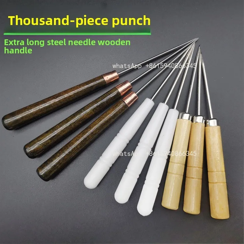 Super Long Steel Pin Hole Punch Tool With Wood/Plastic Handle, Manual Drilling Awl For Leather Shoe Repair DIY Craft