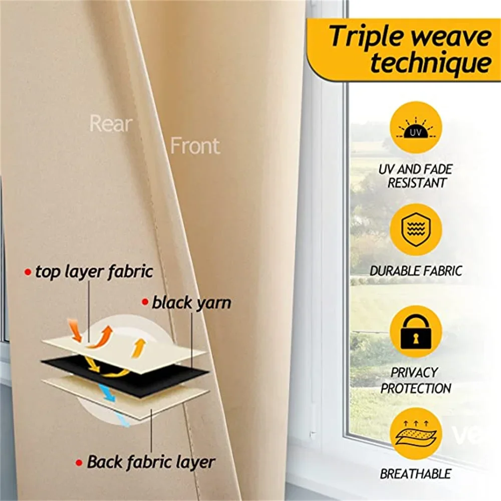 Customized Blackout Waterproof and Windproof Outdoor Curtains Top and Bottom Grommets Solid Color Curtain for Gardens/Balconies