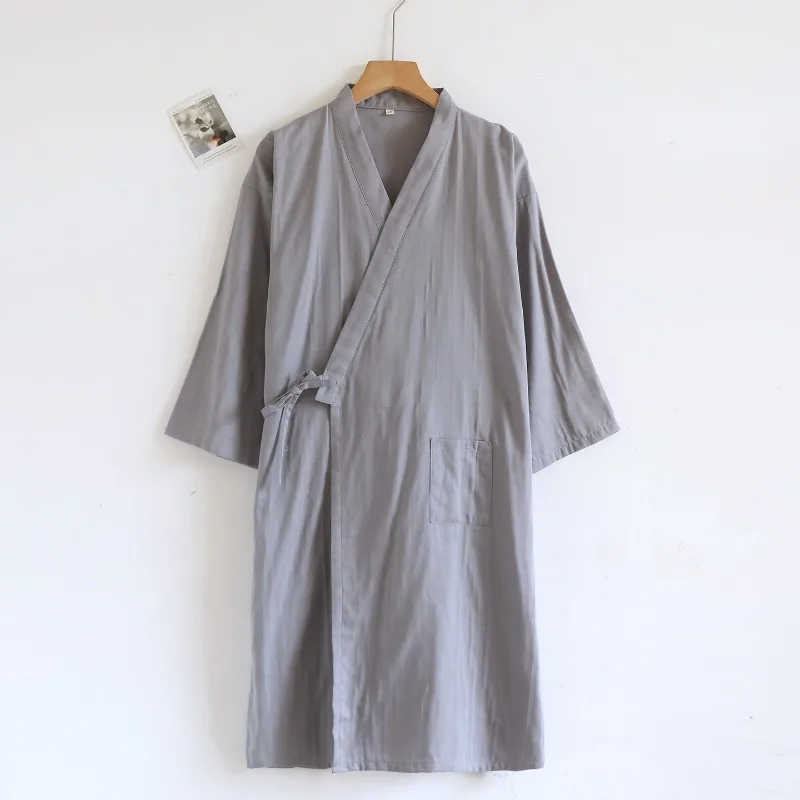 جديد 2025 رداء نوم رجالي للربيع/الصيف 100% قطن شاش رداء حمام ممتص للماء سريع الجفاف رداء رقيق ملابس نوم
