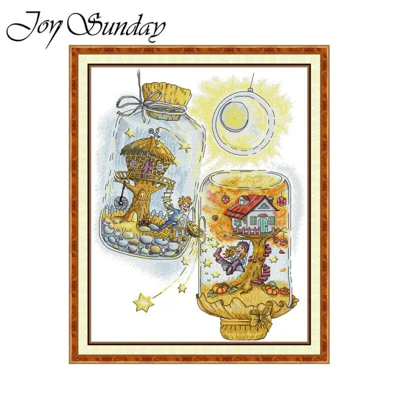 Joy Sunday Cross Stitch Kit Couple Wishing Bottle HD Pattern Printed Counted Fabric Aida 16/14/11CT DIY Hand Embroidery Sets New