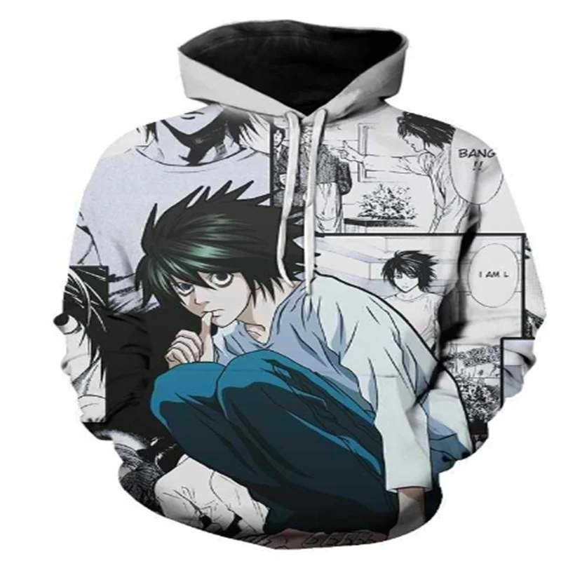 Cross Border Animation Death Note Hoodie L. Rowlett Clothes Personality 3D Printed Top Męska bluza z kapturem z temperamentem na wiosnę i jesień