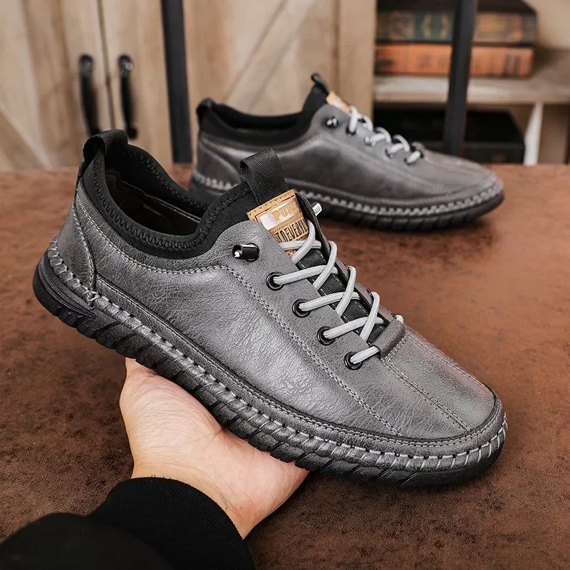 

Shoes for Men Leather Casual Handmade Shoes Outdoor Hiking Sneakers Men Breathable Lace Up Sport Mens Shoes