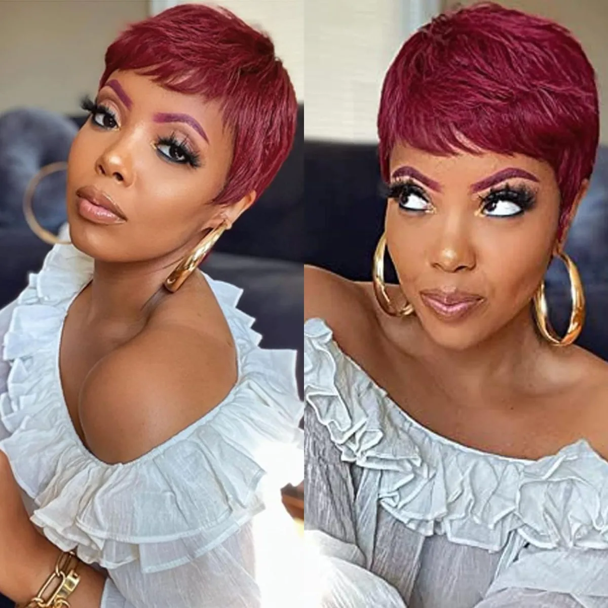 Straight Layered Hair Short Pixie Wigs Human Hair Full Machine Made wigs for Women