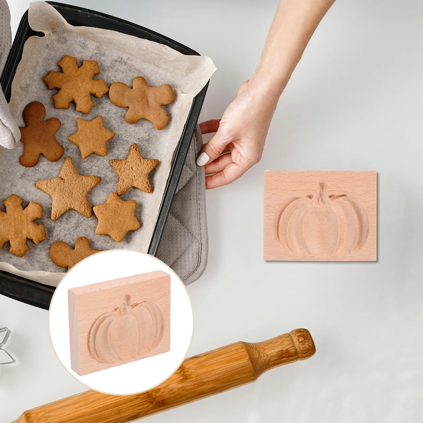 

Thanksgiving Pumpkin Cookie Biscuit Mold 3D Wooden Embossing Stamps Halloween Christmas Baking Moulds Halloween Baking Molds