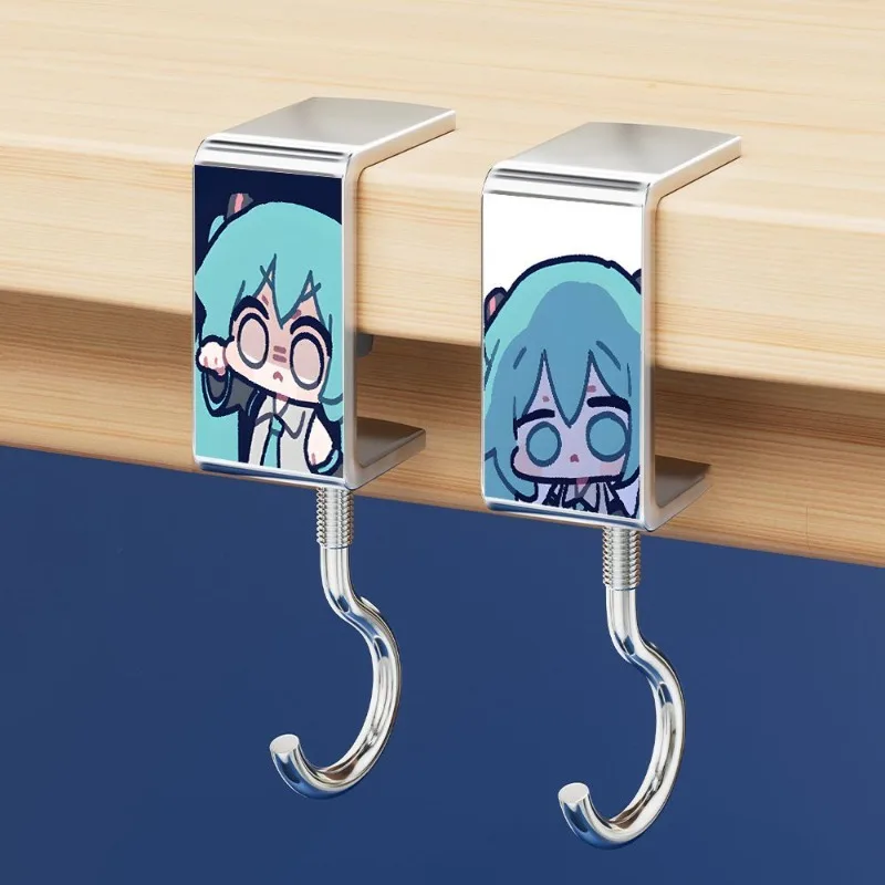 4pcs Miku Kawaii Anime Peripheral Hooks Movable and Rotatable Student Desk Backpack Hook Dormitory Accessories Gift view 2