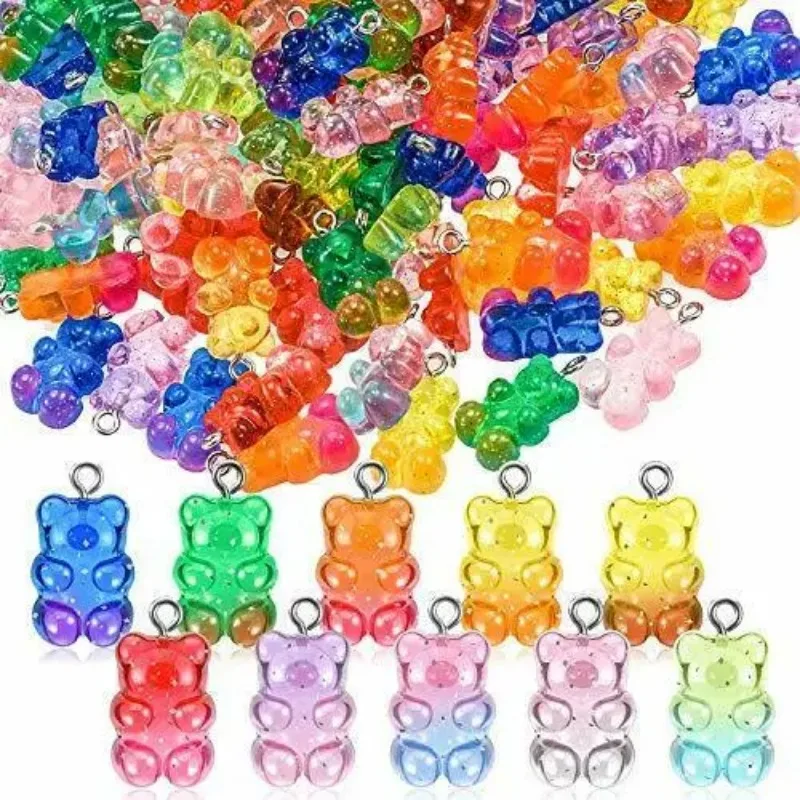 10/50 pz resina colorata simpatico orso piccoli ciondoli collana orecchini dolci materiali fai da te colore sfumato accessori gioielli fatti a mano