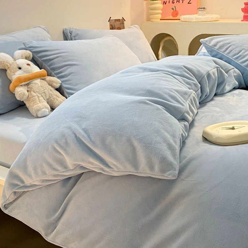 1Pc Solid Color Milk Velvet Quilt Cover Simple Flannel Duvet Cover for Autumn Winter Skin-Friendly Warm Bedding for Single Queen