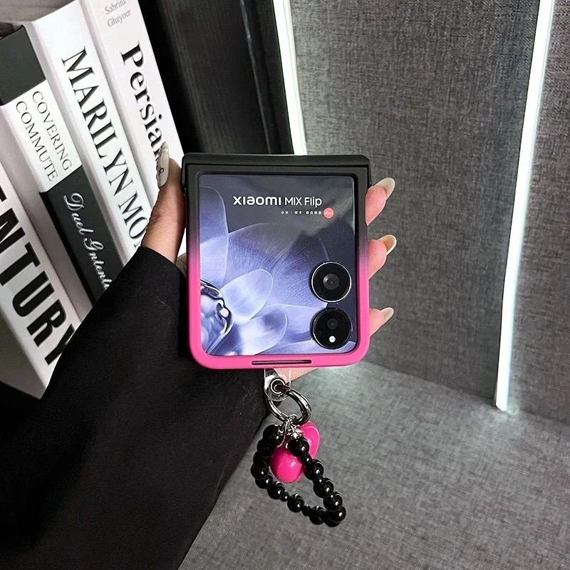 Funda para Teléfono con Degradado Rosa y Negro con Brazalete Térmico para Samsung Z Flip 7 6 5 8 Motorola Razr 50 60 70 Ultra Xiaomi Mix Flip 2