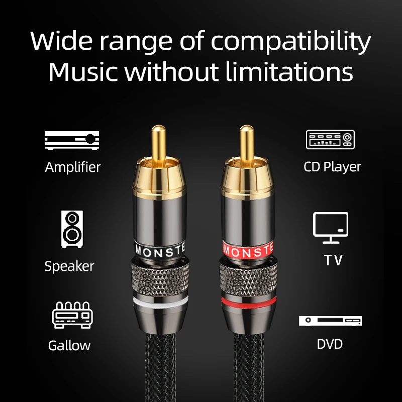 HiFi RCA Audio Cable High-end 6N OFC Pure Copper Gold Plated Plug for Amplifier Subwoofer HiFi 2RCA Male to Male Cable