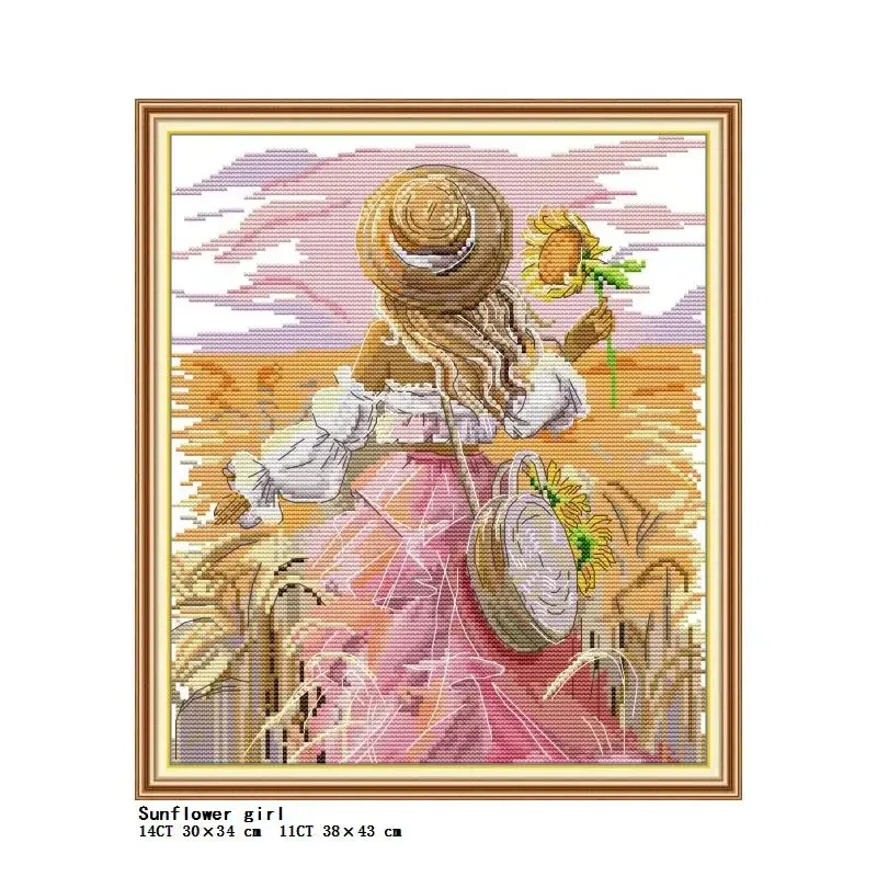 

Pretty Girl Series Character Pattern Cross Stitch Embroidery Set 16/14/11CT White Canvas Print Fabric Sewing Kit Home Decor Gift