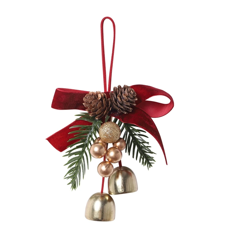 1/2 Stück Weihnachtsglocken Türhänger Ornament Samtschleife Tannenzapfen Glockenanhänger für Weihnachtsdekoration 2026 Neujahrsgeschenke – Detail 10