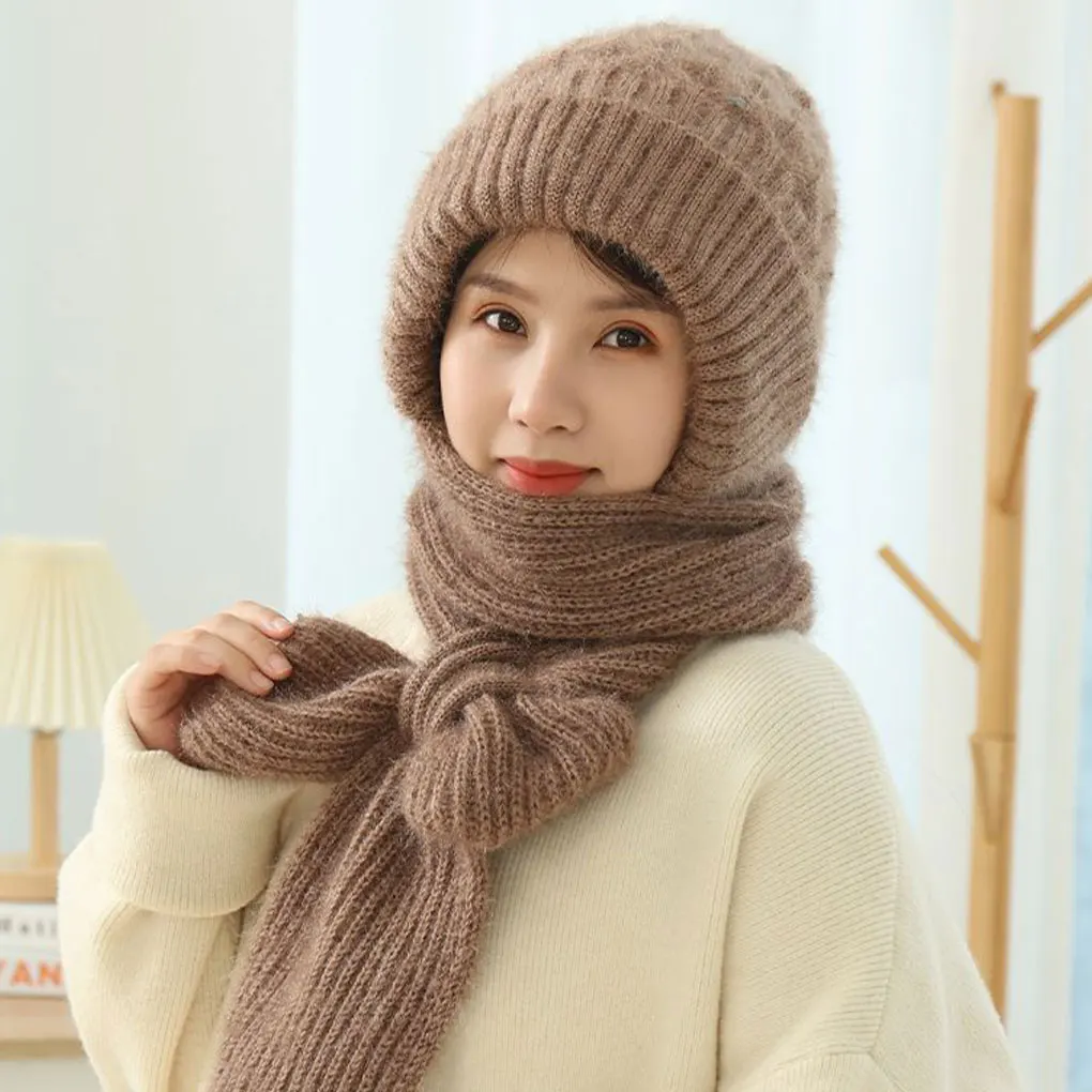 Fashionably Versatile Integrated Ear Protection Windproof Cap Scarf Winter Warm Knitted Hat Scarf