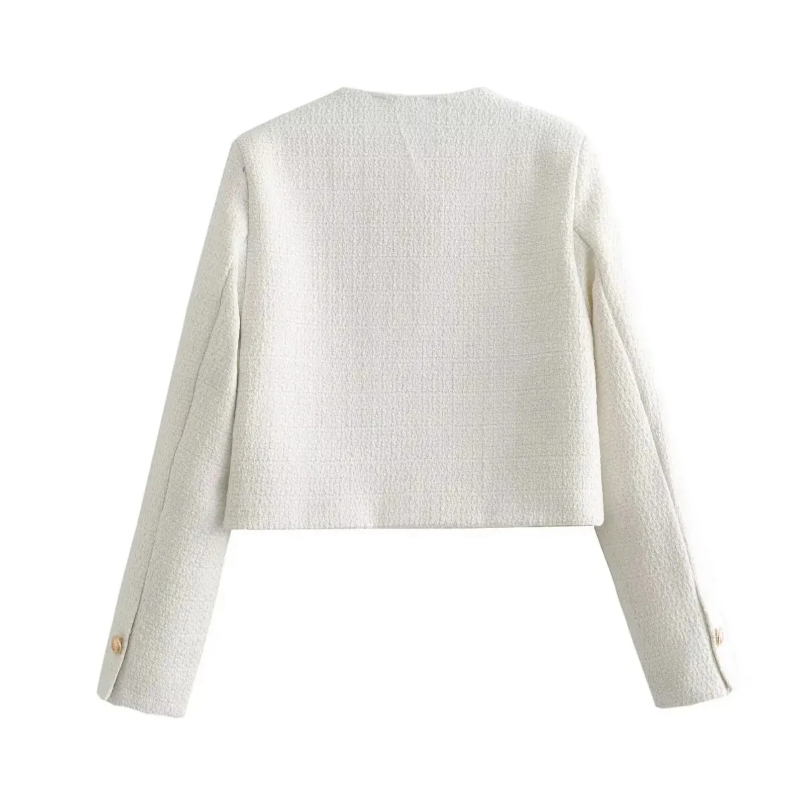 BSAY Women Fashion Spring New Flip Pocket Jacket  Single-breasted Crewneck Tweed Short Coats Chic Ladies Tops Mujer