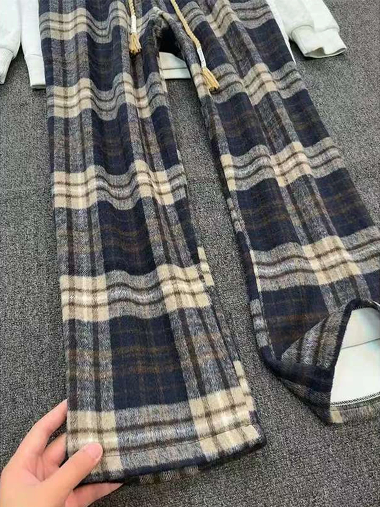 Thiened Wollhosen für Herren im Winter mit Fleece, lockere, gerade geschnittene Freizeithose, amerikanischer Stil, warme Polyesterfaser