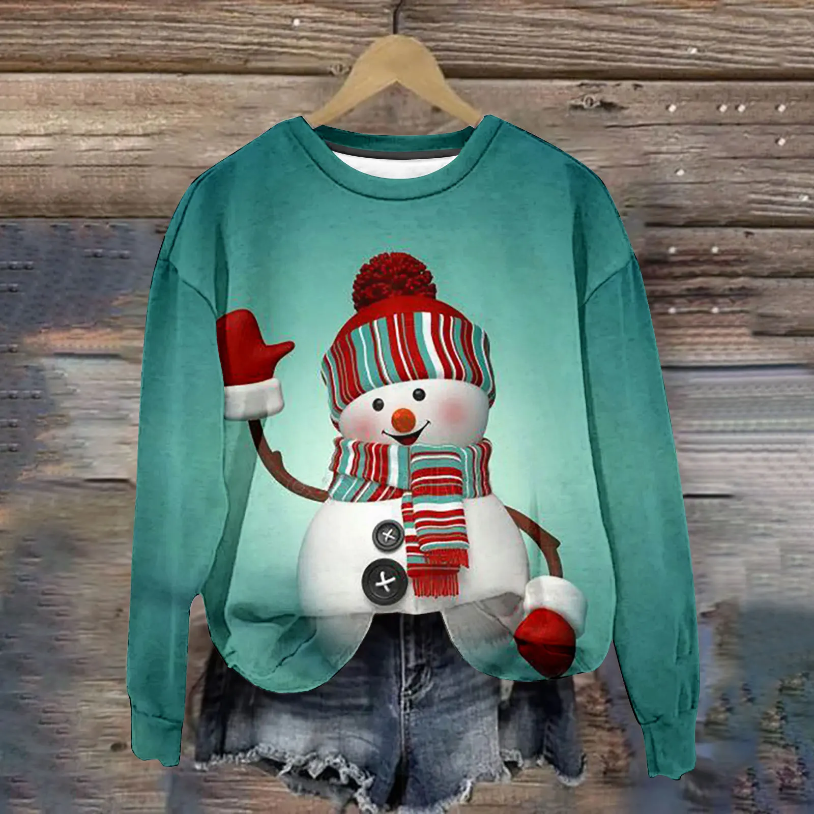 Women\'s Long Sleeve Christmas Sweater, 3D Snowmen Print Sweatshirts, Oversized T-Shirt, Fashion Design Apparel, New