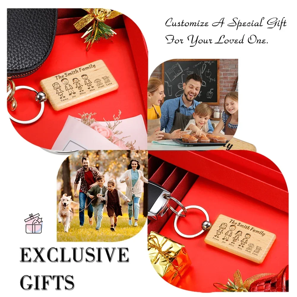 Family Love Wooden Keychain Personalized Gift Engraved The Smith Family For Parents Children Present Keyring Keychains For Men