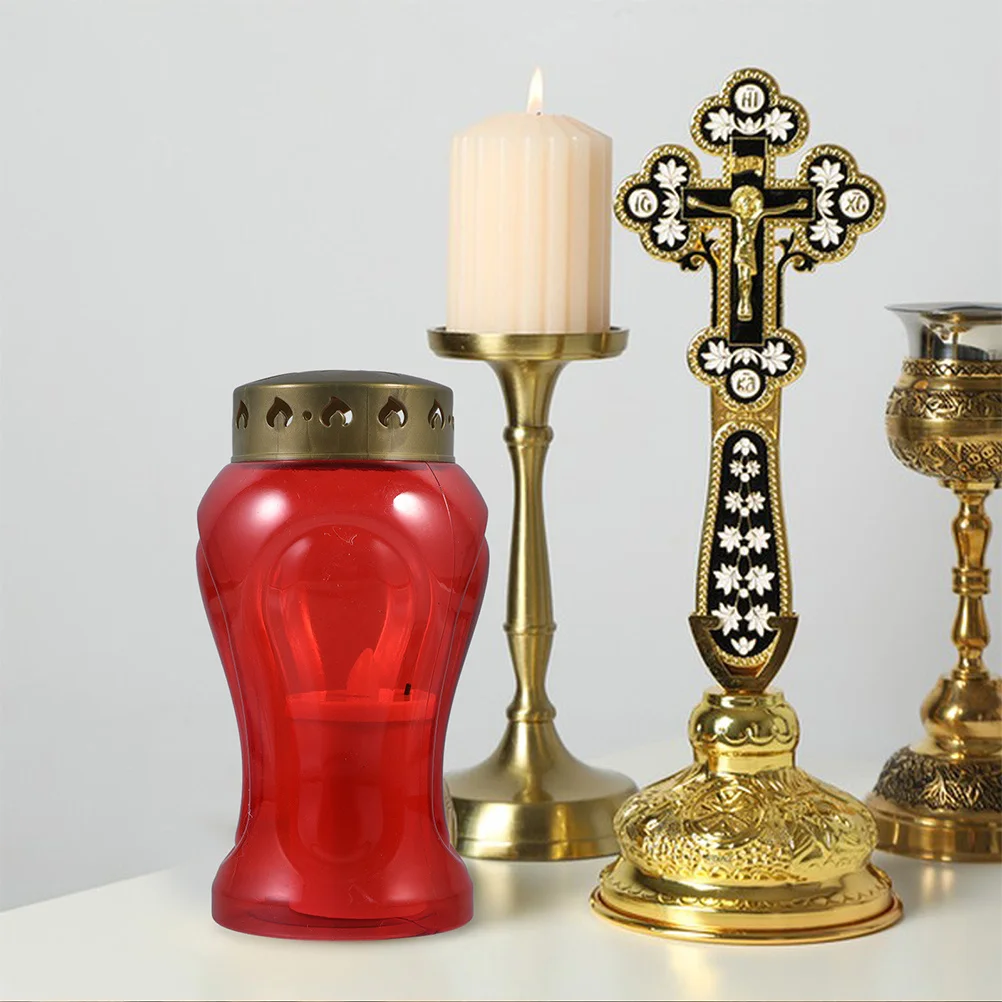 

2Pcs Cemetery Memorial Lanterns Flameless Electronic Garden Decorations Red Plastic Jesus Cross Lights Garden Decorations