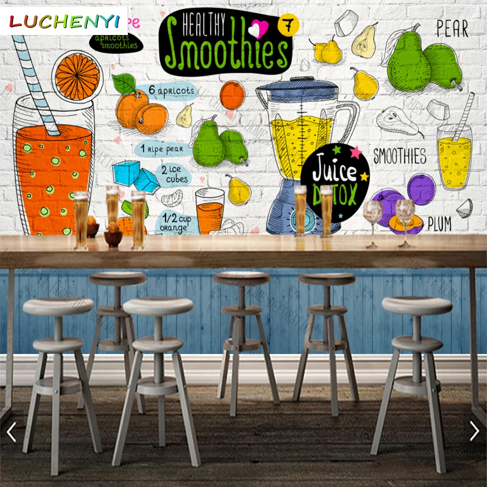 Custom colorful fruits tea juice 3d wallpaper mural restaurant juice shop kitchen dining room wall papers home decor sticker