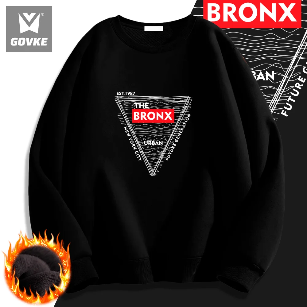 New York City The Bronx Autumn and Winter New Style Funny Street Printed Men's Hoodless Thick Plush Hoodless Sweatshirts