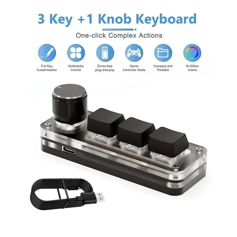 Mini Macro Mechanical Keyboard 3/6 Keys USB RGB Gaming with Custom Programming Knob Portable Switch for Photoshop
