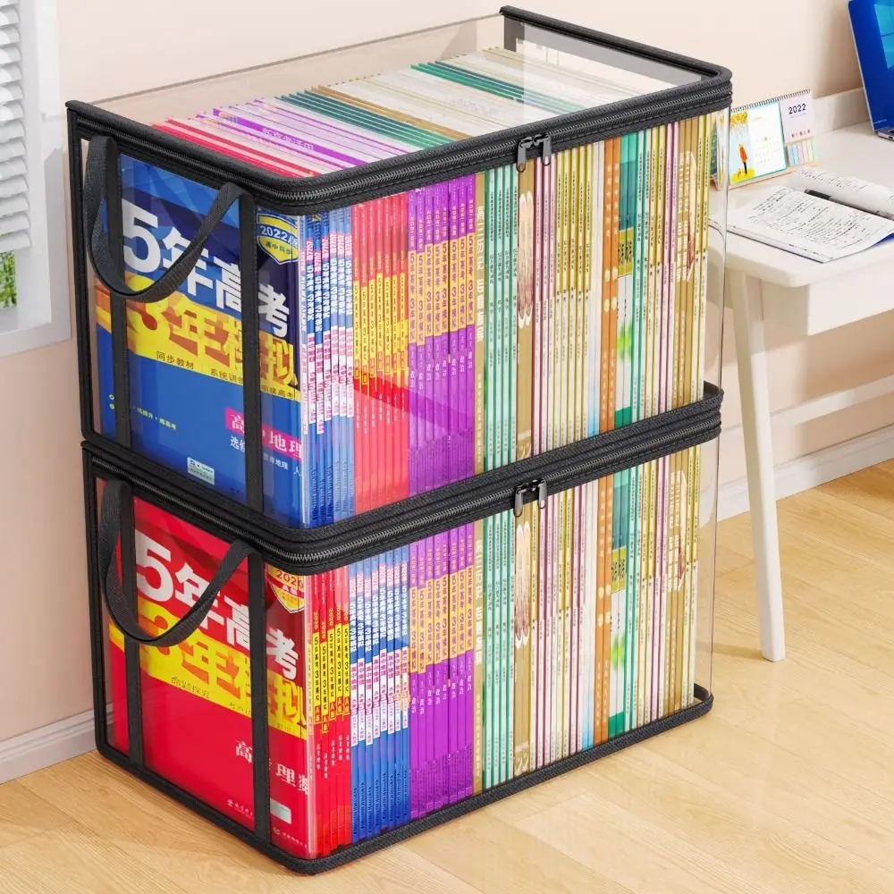 

Portable Zipper Comic Book Storage Bag Transparent Handle Clear Pouch Dust Proof Stackable Collapsible Pouch Student