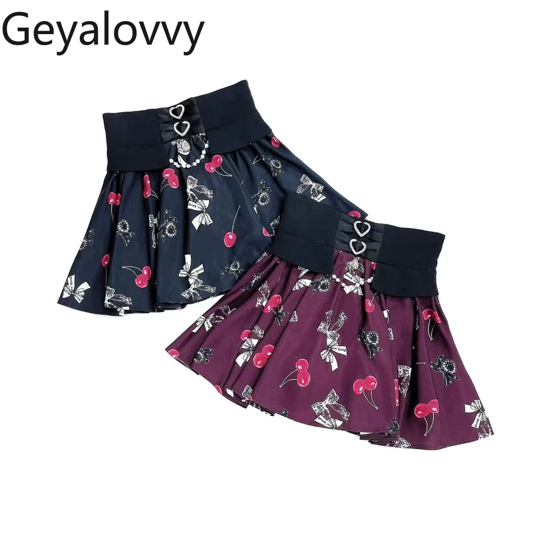 

Летняя новая короткая юбка трапециевидной формы в японском стиле с высокой талией и принтом, милые универсальные мини-юбки трапециевидной формы в стиле Лолиты