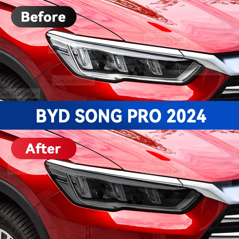 For BYD SONG PRO 2024 Car Headlight Protective Cover Film Front Light TPU Anti-scratch Headlamp Tint Sticker Accessories