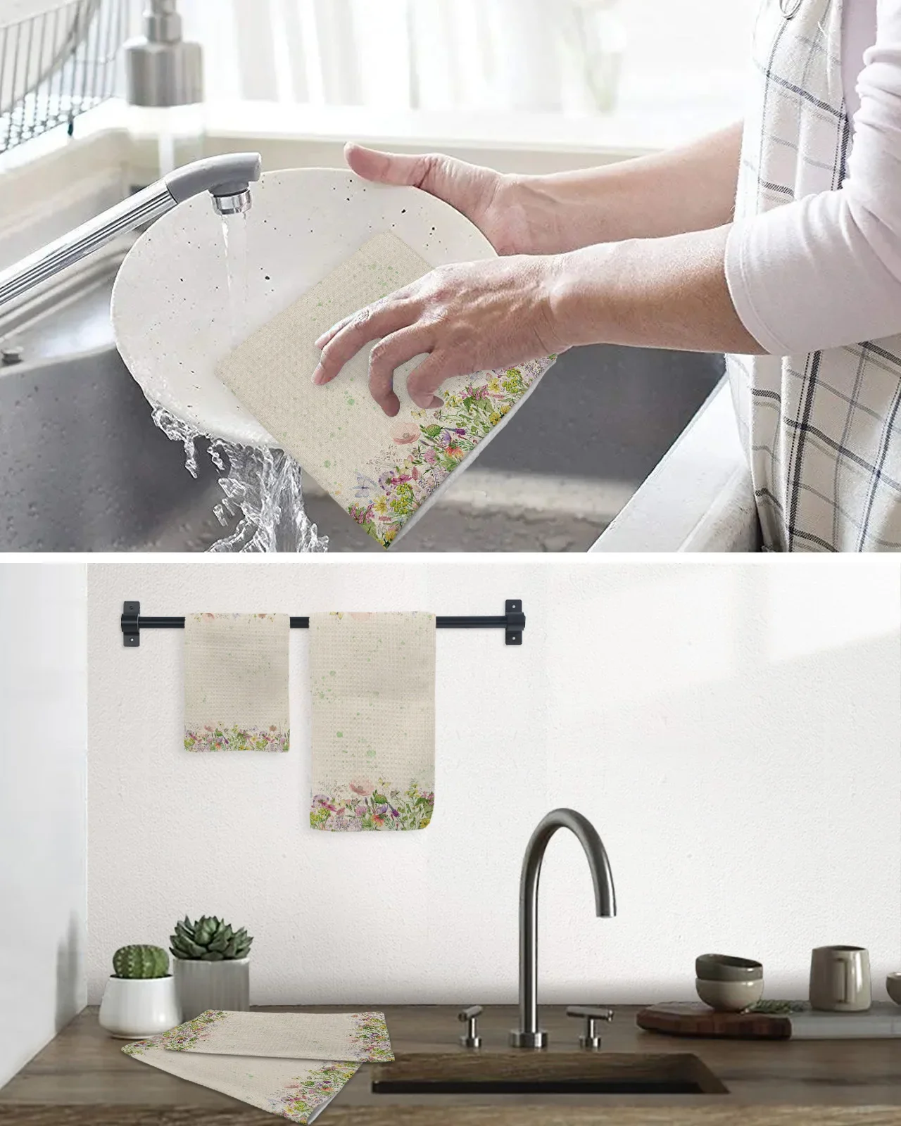 Flower Lavender Plants Butterflies Dandelions Tea Towels Absorption Walf Checks Kitchen Cleaning Towel Cloth Napkins Dish Rags