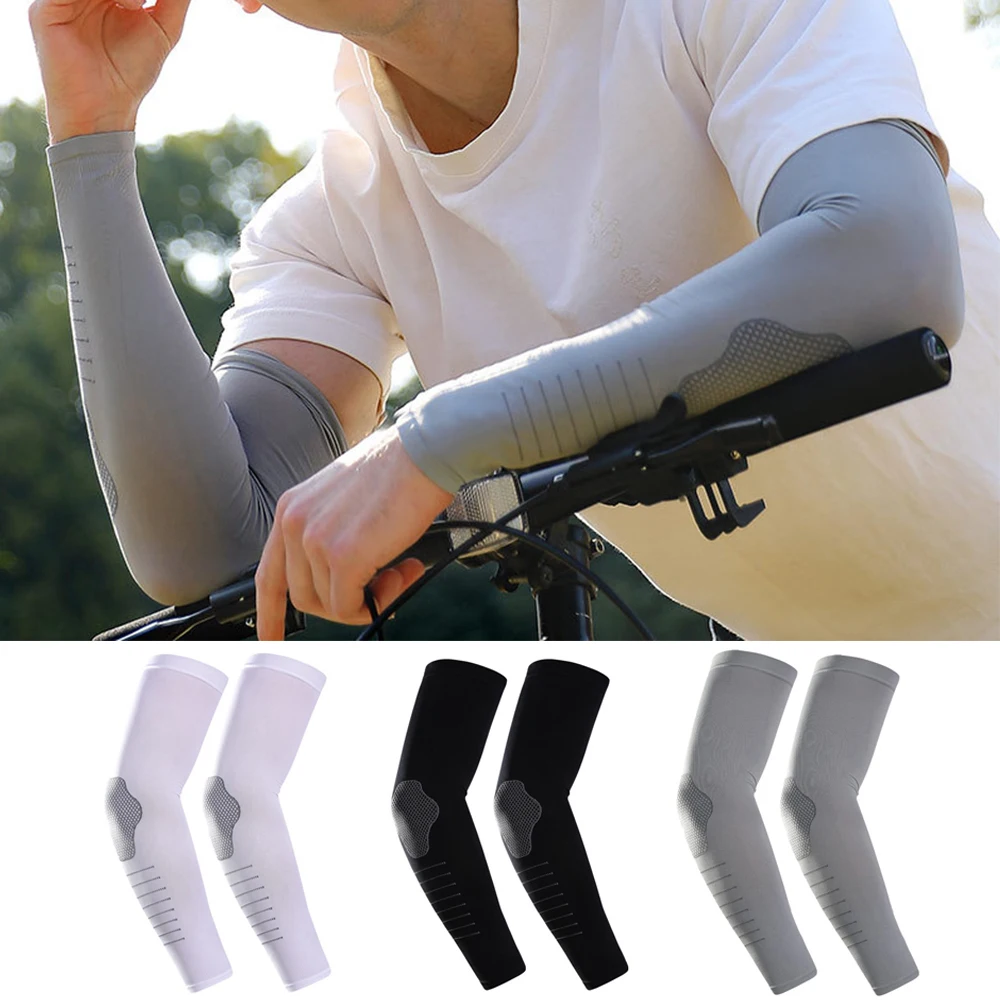 2Pcs Arm Sleeves Ice Fabric Breathable Quick Dry Running Sportswear Sun Uv Protection Long Arm Cover Cycling Driving Arm Sleeves