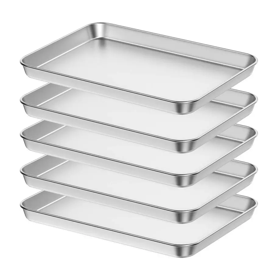 

Sheet Set of 5, 18 inch Commercial Grade Stainless Steel Baking Pan, Professional Bakeware Oven Tray, Healthy amp Nontoxic, Rust