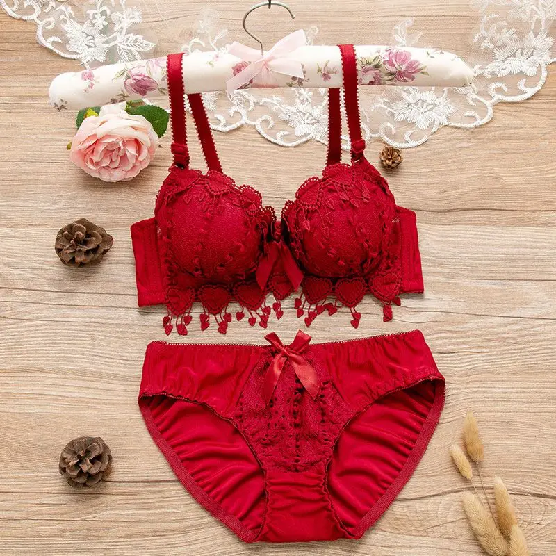 Japanese Lingerie for Women Elegant Solid Low Neck Bra Panty Set Wire Free Female Underwear Sexy Outfit Fancy Intimates Hot Sale