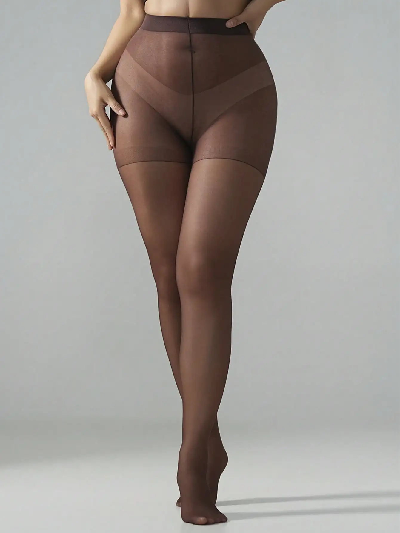 1 Paar schokoladenbraune transparente Strumpfhosen für Damen, formende Strumpfhosen mit hoher Taille, elastische Nylonstrümpfe zum Abnehmen für den täglichen Gebrauch – Detail 7