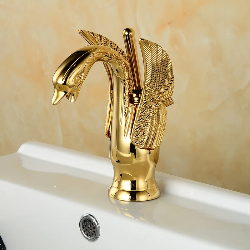

Creative bathroom faucet, brass gold artistic swan faucet, black antique antique hot and cold basin faucet