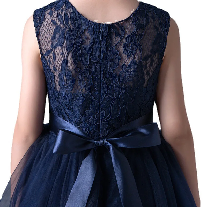 Girls Formal Occasion Dress For Wedding Navy Blue Ball Gown Flower Girl Dresses With Belt