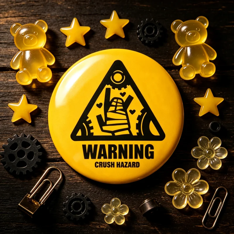 58mm Warning Crush Hazard Robot Lover Button Pin Badge, Punk Graphic Brooch, Backpack Decor Collectible Lapel Pin Fans Gift