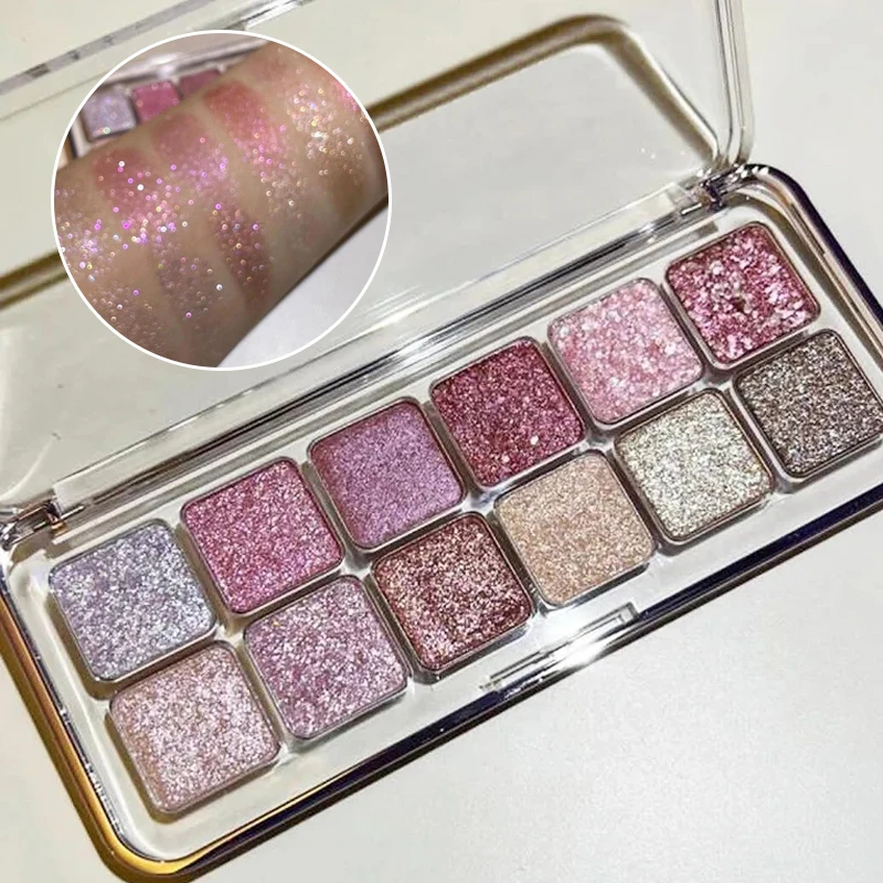 พาเลทอายแชโดว์ 12 สี เนื้อแมทท์ ประกายมุก สำหรับสาวๆ มือใหม่ ติดทนนาน กันน้ำ สีนู้ด ชมพู กลิตเตอร์